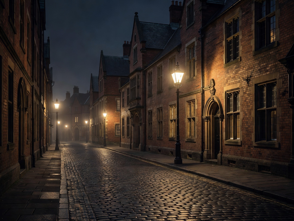 Manchester historic street illuminated at night
