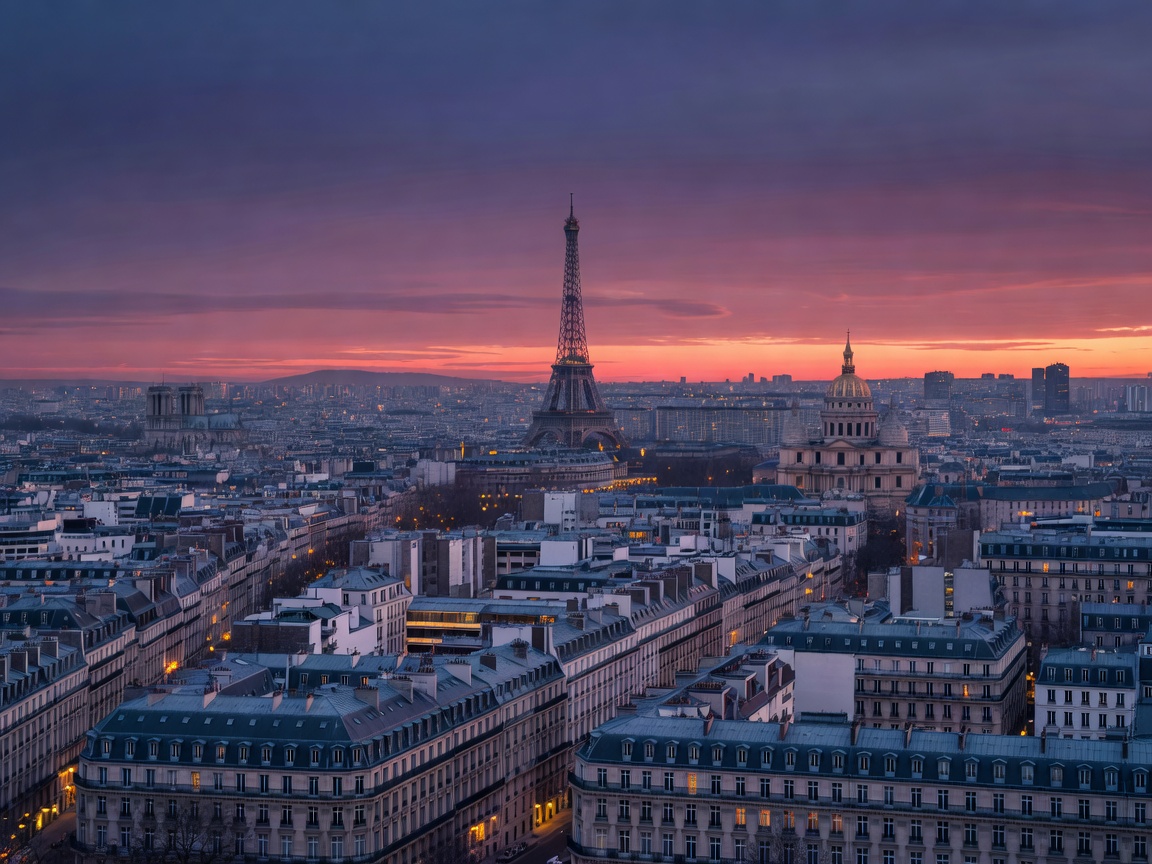 Paris architectural panorama at twilight